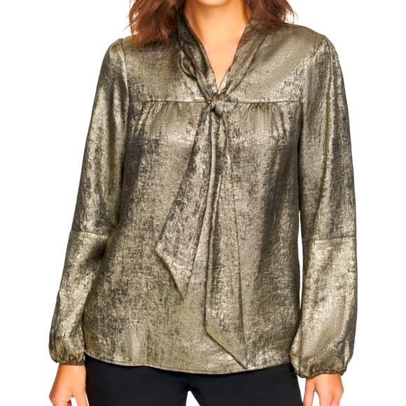 NWOT DKNY Women’s long sleeve tie- neck blouse. Size medium - Picture 1 of 8